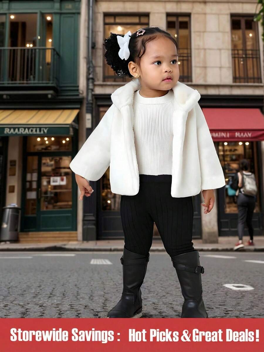 女婴蓬松保暖夹克，柔软舒适，适合冬季 - 米色 - 查看 1