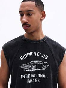 SUMWON Men Washed Tank Top With Car Print Club International Garage Graphic Sleeveless Vintage Style Muscle Shirt Summer Casual - Black - View 4