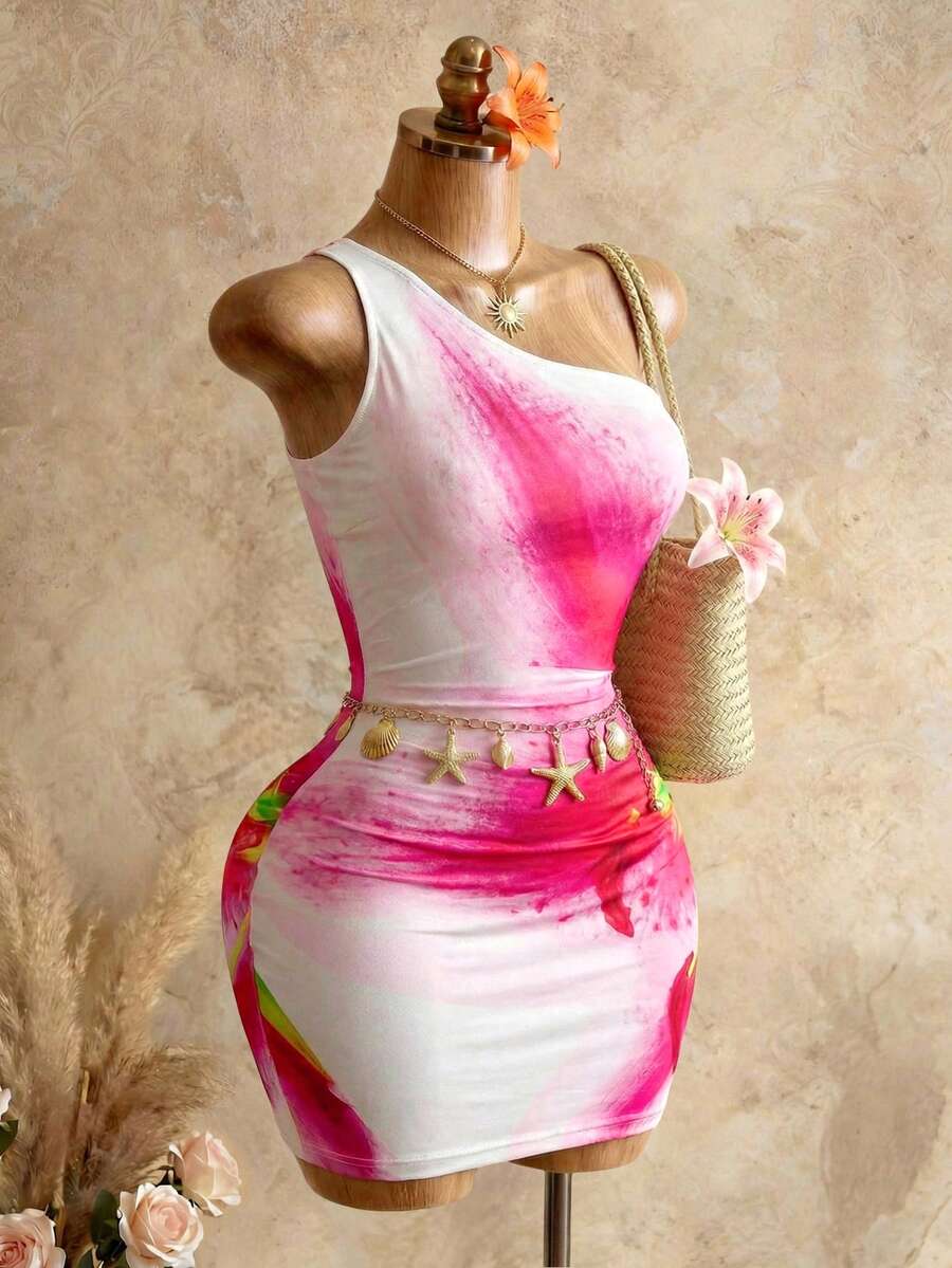 SHEIN BamGlam 女士印花度假迷你连衣裙 - 白色 - 查看 1