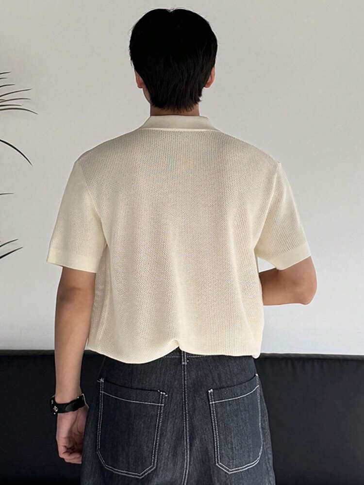 Men's White Jacquard Short Sleeve Knit Top, Summer