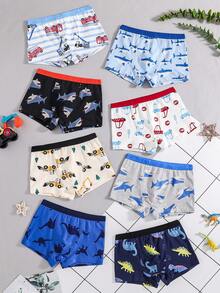 Set de 8 calzoncillos tipo bóxer cómodos con estampado de animales y autos para niños preadolescentes - Multicolor - Ver 6
