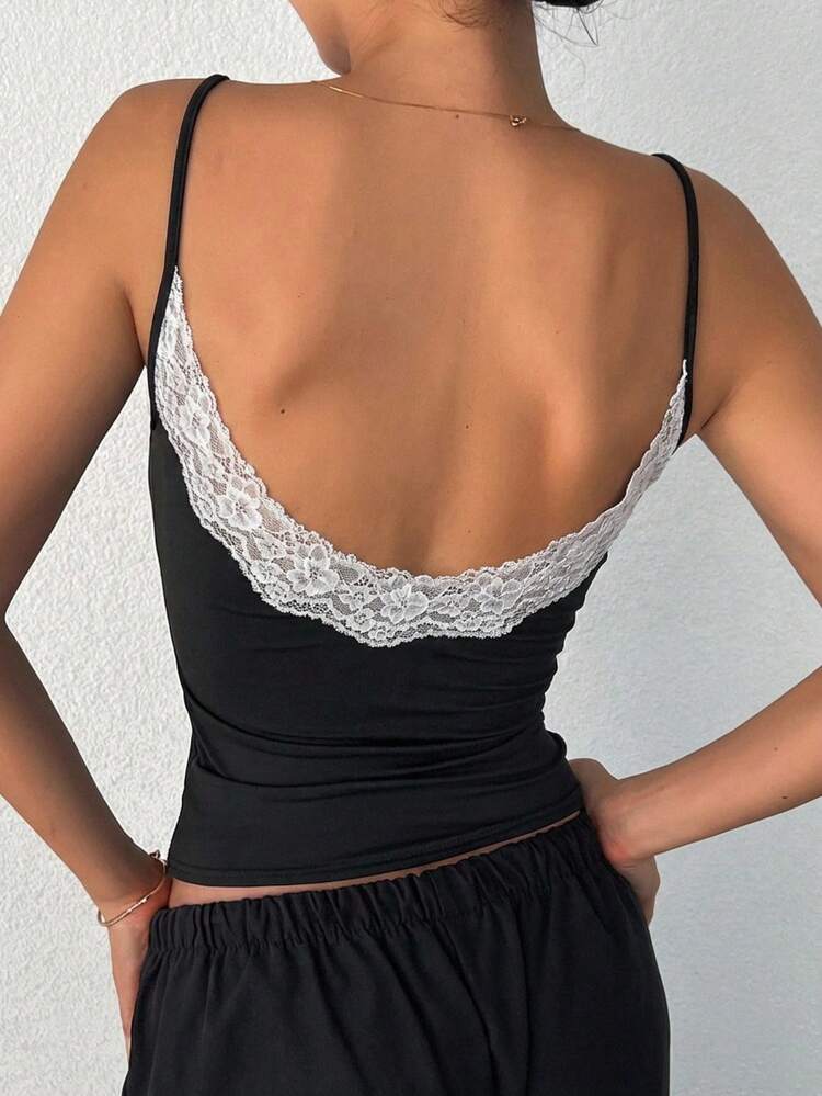 Women's Contrast Lace Slim Fit Backless Camisole Y2k