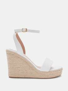 Glitzique 女士夏季海滩度假风格休闲透气亚麻绳圆头厚底凉鞋 - 白色 - 查看 8