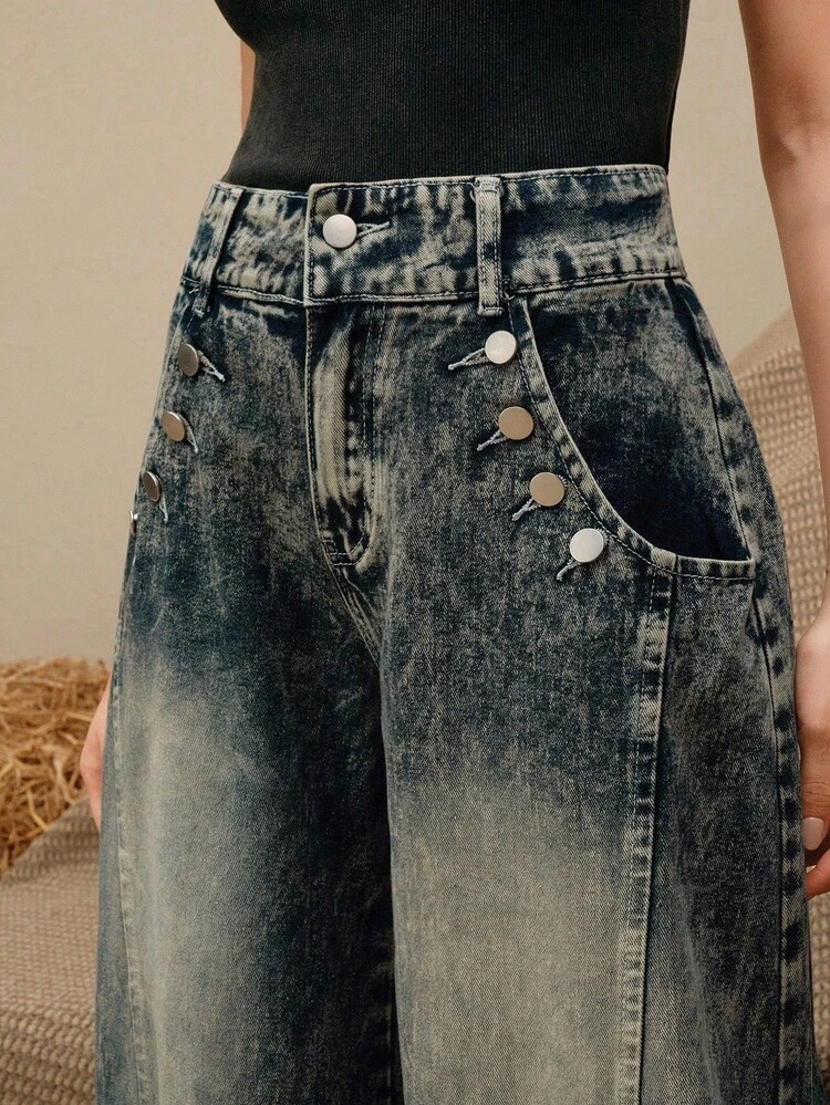 Vintage Curved Blade Harem Jeans, High Waist Loose Wide Leg Jeans For Women, Spring Collection