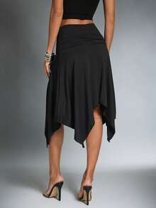 Denimoi 高开衩不对称半身裙度假装扮 欧洲夏季伊比沙岛性感半身裙 - 黑色 - 查看 4