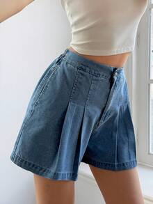 DAZY Women's Casual Washed Elastic Waist Denim Shorts, Summer - Medium Wash - View 5