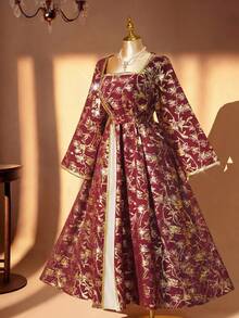 Rometta Đầm sang trọng, thanh lịch với chi tiết phối kim loại, thắt eo, cổ vuông, thích hợp cho tiệc tùng, dạ hội, họp mặt, các ngày lễ quan trọng, cỡ lớn. - Màu Đỏ Sâu - Xem 1