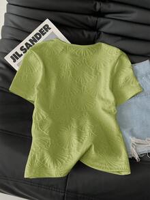 SHEIN LUNE Camiseta de manga corta ajustada con textura de jacquard de punto para mujer, uso diario básico, primavera/verano - Verde - Ver 2