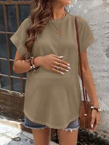 SHEIN Maternity Casual Round Neck Versatile Daily Wear Long Sleeve T-Shirt - Green - View 3