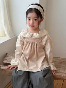 DAZY Toddler Girls' Korean Style Collared Long Sleeve Shirt & Dress 2 Pieces Set - Khaki - View 6