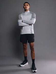 SUMWON Áo tập luyện thể thao dài tay nam cổ kéo khóa nửa thân, thiết kế sọc dọc, kiểu áo chui đầu cổ kéo khóa ¼. - Xám - Xem 3