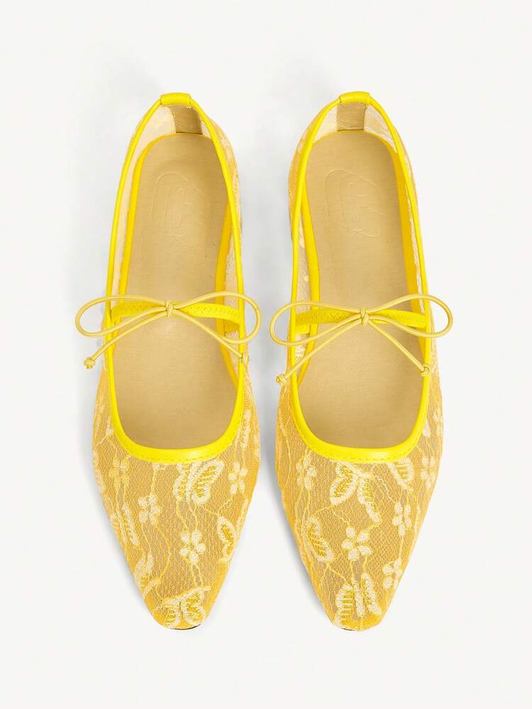CUCCOO CHICEST Spring/Autumn 2025 New Arrival Wedding Style Mesh Mary Janes With Bow Decor, Solid Color Comfortable Casual Square Toe Flat Shoes, Versatile Wedding Shoes Spring Shoes Bride Shoes