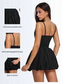 Eassivo Women's Black Ballet‑Style Sport Dress,Adjustable Straps, Ruched Skirt Overlay, Flirty Athletic Silhouette,Black Tennis Dress,Athletic Dress - Black - View 3