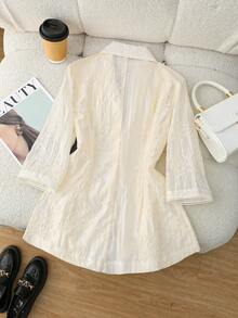 GlowEve Women's Lightweight Milky White Embroidered Blazer, Summer - Apricot - View 2