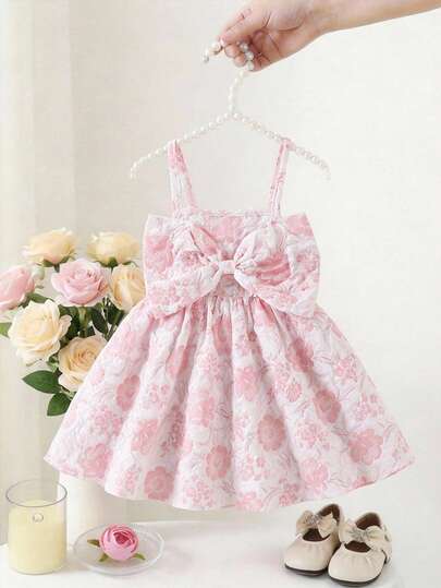 SHEIN 2025夏季新款女婴甜美蝴蝶装饰无袖连衣裙