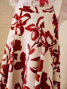 ZEYLAH Elegant A-Line Printed Midi Skirt, Spring/Summer - Apricot - View 6