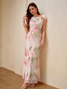 ZEYLAH Women's Elegant Tie-Dye Print Mesh Mermaid Skirt - Green - View 7