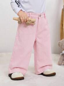 SHEIN Baby Girl Loose Fit Pockets Flare Leg Jeans - Pink - View 5