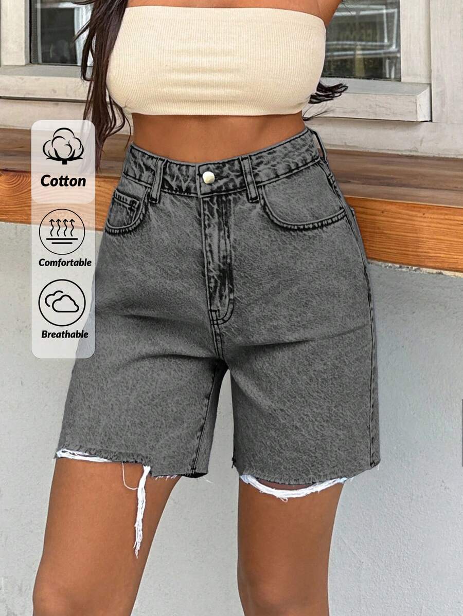 EURMUSE 100%Cotton Rigid, Back Label And Washing Detailed Short - Light Grey - View 1