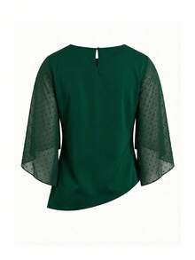 Ellevyn Romantic Elegant Chiffon Sleeve Collared Blouse - Green - View 2