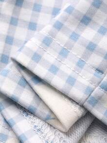Dazy Kids Conjunto de pijama de niño pequeño con top de manga corta de cuello redondo de unicolor y pantalones a cuadros para verano - Blanco - Ver 8
