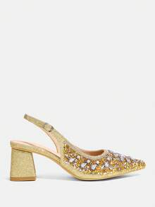CUCCOO TILAWA Women's Cloth Square And Glass Rhinestone Decorative Pointed Women's High-Heeled Shoes, Suitable For Going Out, Banquets, Parties And Other Activities - Gold - View 11