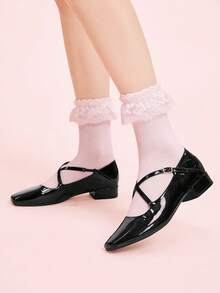 CUCCOO DOLLMOD Women's Black Fashionable Criss-Cross Strap Mary Jane Shoes, Versatile And Suitable For Commuting - Black - View 5