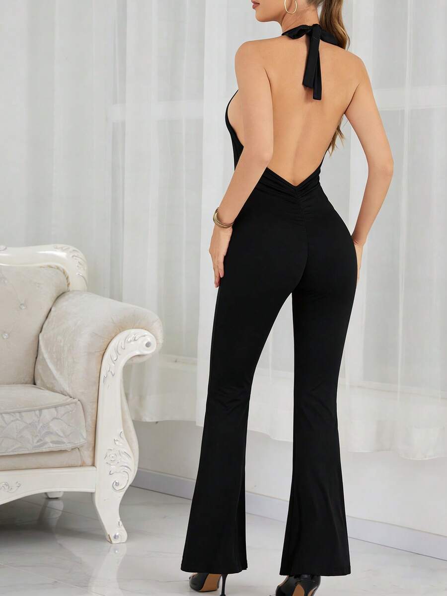 INAWLY 女性夏季露背荷葉邊連體裤 - 黑色 - 查看 1