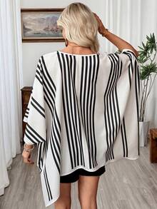 EMERY ROSE 2pcs/Set Summer Casual Striped Batwing Top And Shorts Set - Multicolor - View 2