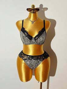 SHEIN Bộ 2 quần lót cỡ lớn in họa tiết động vật, phối ren và da rắn, chất liệu PU, có gọng thép. - Nhiều màu - Xem 5