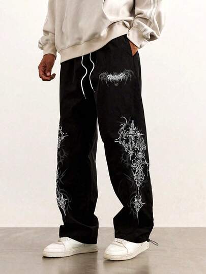 Sport MetroGents Men's Gothic Style Printed Drawstring Waist Sports Pants
