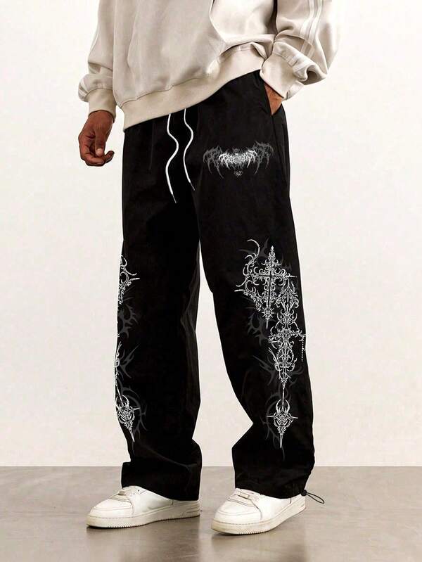 Sport MetroGents Men's Gothic Style Printed Drawstring Waist Sports Pants