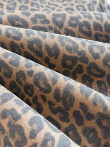 Comfortcana Women's Leopard Print Pocket Wide Leg Loose Casual Versatile Jeans - Brown - View 5