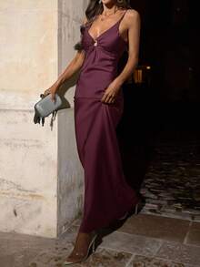 Aveloria Rosie Đầm dự tiệc dài hai dây cổ chữ V xếp nếp khoét eo dành cho nữ, thích hợp cho các dịp lễ hội, sinh nhật, sự kiện trang trọng. - Màu tím - Xem 1