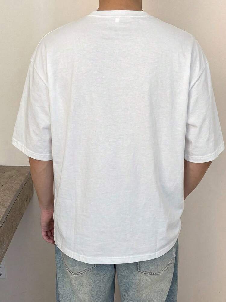 Men's White Short Sleeve T-Shirt With Letter Print, Summer