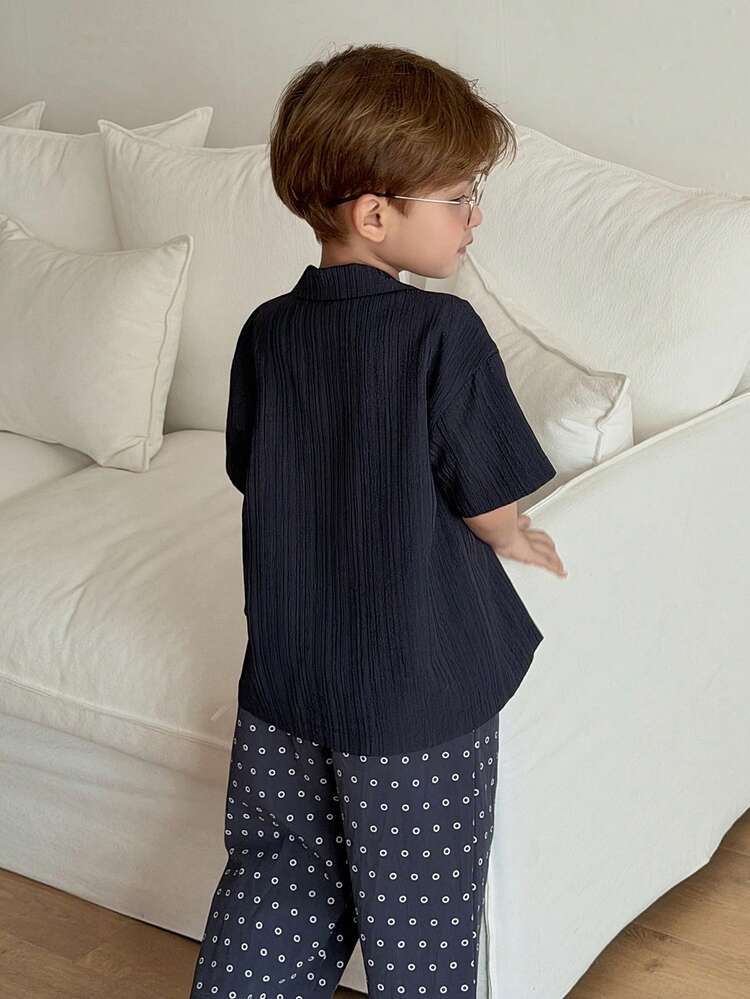 Young Boy Solid Color Front Button Casual Short Sleeve Shirt