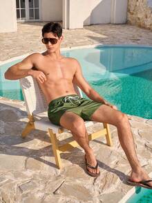 Manfinity KASUA Men's Summer Holiday Letter Patch Drawstring Waist Beach Shorts - Dark Grey - View 5