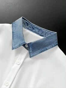 Resyla Camisa de manga larga casual y holgada con parches de color contrastante para mujer - Multicolor - Ver 5