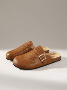 Solecia Sandal Selop Setengah Tertutup Wanita Terbaru, Bahan PU, Sepatu Nyaman, Kasual dan Serbaguna untuk Perjalanan Sehari-hari - Coklat hangat - View 6