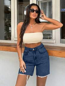 EURMUSE 100%Cotton Rigid, Back Label And Washing Detailed Short - Medium Wash - View 6
