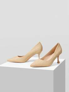 Mnmlis 女士尖头时尚高跟鞋，适合日常穿着 - 卡其色 - 查看 2