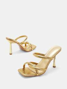Glitzique Women's Gold Pyramid Decor High Heel Mules, Gorgeous Party High Heel Sandals Spring Shoes - Gold - View 12