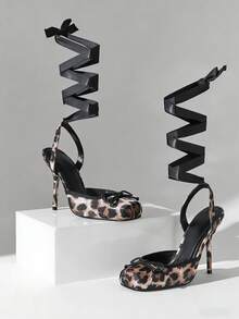 SHUZIA New Glamorous Ladies' Leopard Ballet Ankle Lace Ribbon Heel Closed Square Toe Sexy Holiday Spring Summer Vacation Shoes - Multicolor - View 3