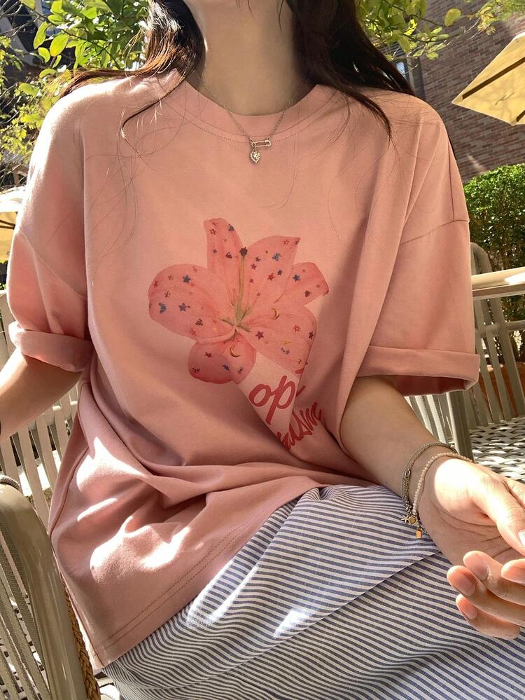 Women's Round Neck Korean Style Short Sleeve Casual T-Shirt