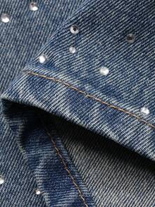 DAZY Women's Letter Embroidered Loose Washed Casual Jeans, Korean Style - Blue - View 3