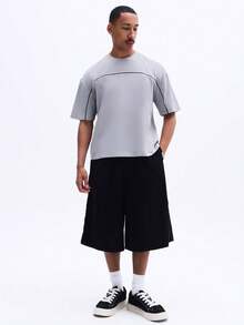 Men's Piped Short Sleeve T-Shirt With Contrast Trim Detail Regular Fit Crew Neck Basic Tee Casual Everyday Wear - Grey - View 3