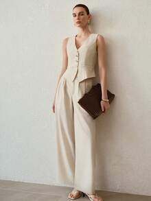 MOTF PREMIUM ELEGANT SINGLE-BREASTED COMMUTER SLEEVELESS JACKET - White - View 1