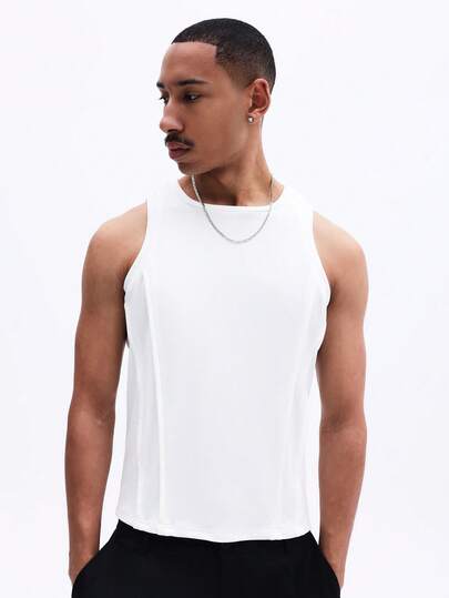 SUMWON Men's Classic White Crew Neck Tank Top Summer Casual Sleeveless Muscle Shirt Basic Wardrobe Essential Everyday Wear