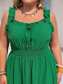 Vivid Eden Large Size Women's Spring Summer Beach Holiday Elegant Formal Flower Dress, Summer Women's Long Dress,Plus Size Women's Spring/Summer Fashion Casual Elegant Romantic Vacation Daily Wear Loose Green Chiffon Dress, Soft And Comfortable Fabric,Lady's Green Dress Green Beach Dress Green Summer Dress Green Sundress Green Vacation Dress Green Maxi Dress Women Green Summer Dress Women Zanzea Dress For Women Woman Dress - Green - View 13