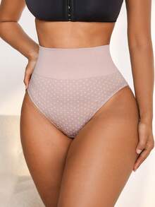 NudeFit 女士波点印花拼接高腰内裤 - 藕粉色 - 查看 3